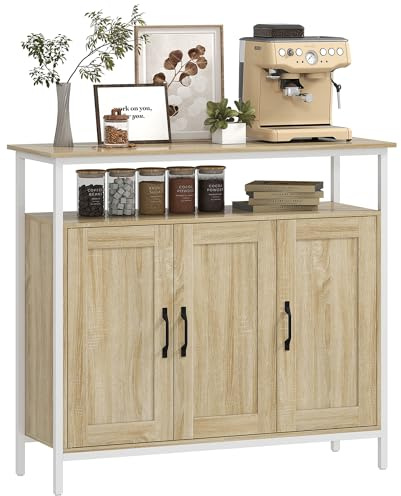 HOMCOM Buffet 3 Portes, Compartiment Ouvert, 100 x 35 x 88 cm, Bois Naturel