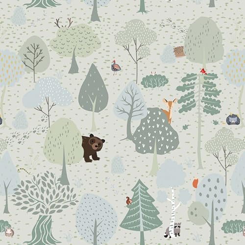 Vinjiasin Forest Animals Peel and Stick Wallpaper for Kids Room Nursery Woodland Theme Self Adhesive Removable Animal Wall Paper for Baby Room Playroom Decorative 17x 200