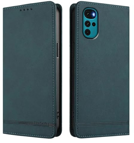 FANFO Funda de Cuero Premium para Motorola Moto G22 – Carcasa Tipo Wallet con Protección RFID, Cierre Magnético & Soporte Multifunción- Verde Oscuro