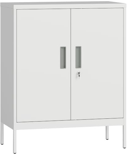 HOMCOM Metal Storage Cabinet with Lock, Office Storage Cupboard, White | 2 Doors, 2 Adjustable Shelves, Lockable Filing Cabinet, for Home Office, Garage