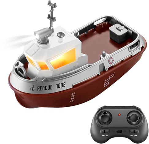 Aumotop Wasserdichter -Schlepper mit Fernbedienung und Lichtern für, Jungen und Mädchen, 2,4 GHz Elektrisches Spielzeugboot Zum Spielen Im Freien
