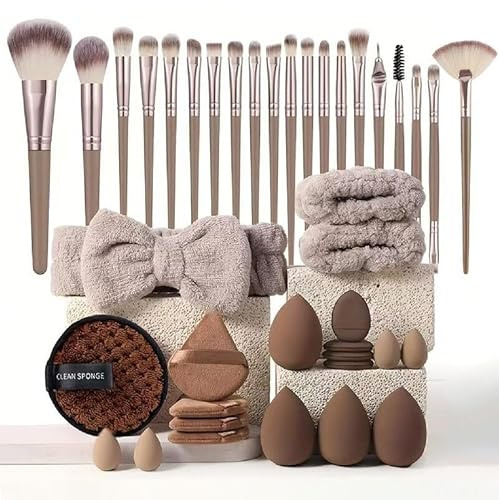 Lot de 40 pinceaux de maquillage professionnels et de soin du visage | Set de pinceaux de maquillage pour femme avec éponges de beauté, sac de rangement | Kit complet pour fond de teint, fard à