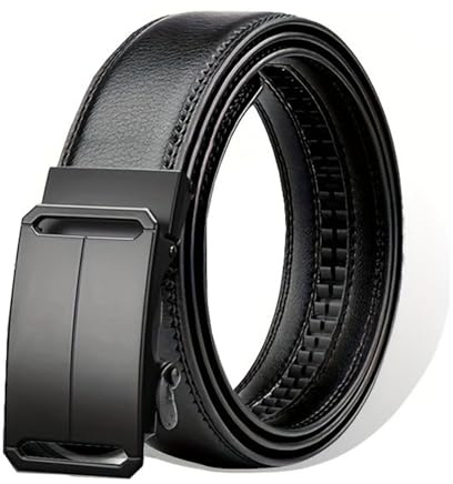 Zirax Mens Ratchet Belt with Automatic Buckle - 130cm Matte Alloy Black PU Leather Belts for Men, Adjustable Fit for Business, Formal Suits and Daily Commute