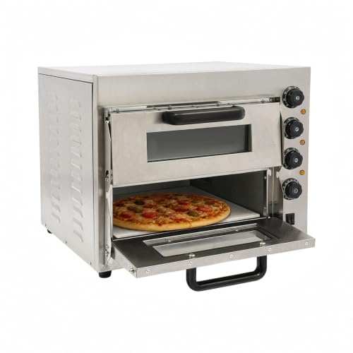 Forno per pizza a 2 piani, 3000 W, per piano di lavoro, forno elettrico in pietra con piastra in cordierite, 50-350 °C, 20 l per ripiano, per pizza e pane (57 x 47,5 x 44 cm)