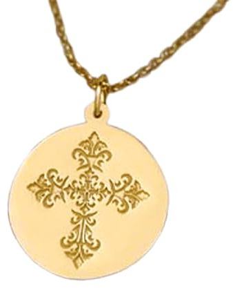 LKBEADS Collier pendentif croix arménienne en relief, en argent sterling 925 plaqué or, chaîne câble de 45,7 cm (18 pouces), breloque ronde, bijou unisexe fait main | LK_EMBO_00214
