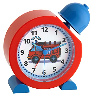 TFA Dostmann Analoger Kinderwecker TatüTata, 60.1011.05, Feuerwehr Uhr, für Kinder, analog, einfache Bedienung, Rot, L158 x B68 x H173 mm