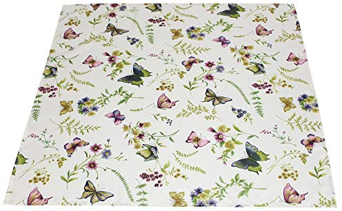 FRANK FLECHTWAREN Tischdecke, Mitteldecke Sommerwiese 80 x 80 cm 100% Polyester, Blumenmotiv und Schmetterlinge