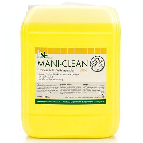 Flüssigseife 10L Kanister – pH-neutral & rückfettend – Handseife mit frischem Zitronenduft – für Spender – ideal für Gastronomie, Praxen & Gewerbe – KK Mani-Clean Citro