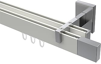 Interdeco Design-Gardinenstangen eckige Innenlaufstangen Weiß/Chrom doppelläufig Typ 10212921, 280 cm