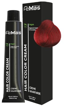 FemMas Hårfärg, mörkblond intensiv röd 6.66, professionell kräm med arganolja, keratin och ceramider, permanent färgning eller toning för varaktiga resultat, 100 ml