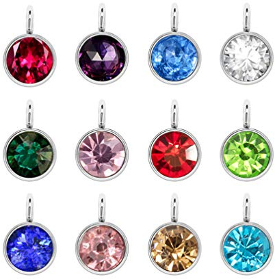 Healifty Birthstone Charms Silver Alloy Round Birthstone Dangle Pendants Beads for DIY Craft Necklace Bracelet Jewelry Making Findings 24pcs (Mixed Colors)