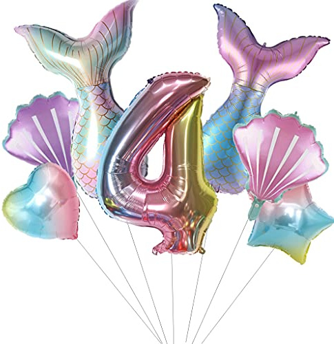 Großes Meerjungfrau ballons Geburtstag Deko 4 Jahre Mädchen, Meerjungfrauen Luftballons 4 Jahre geburtstag dekoration 4.Geburtstagsdeko Mädchen Meerjungfrau Folienballon 4 Geburtstag Deko(4)