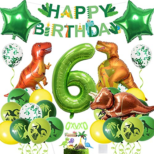 Dinosaurie födelsedagsdekoration kit, dino-ballonger födelsedag 6 år, jätte folieballong nummer 6, födelsedag 6 år pojke, dino-ballonger födelsedagsdekoration, dino, barns födelsedagskalas dekoration