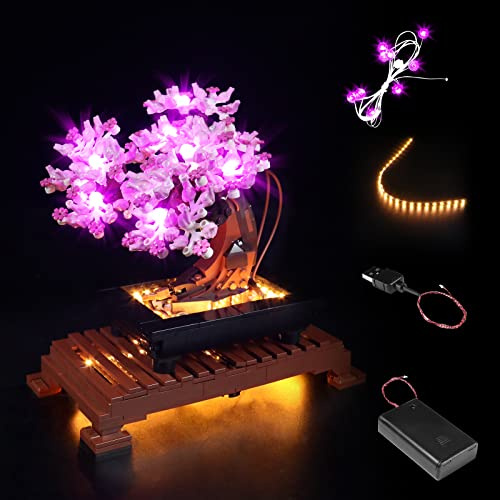 LED Light for Lego Bonsai Tree 10281 Building Kit, DIY Flower Bouquet Light Set for Decoration Display with USB/Battery Powered, Lighting Kits Only (Lights for Pink Model)
