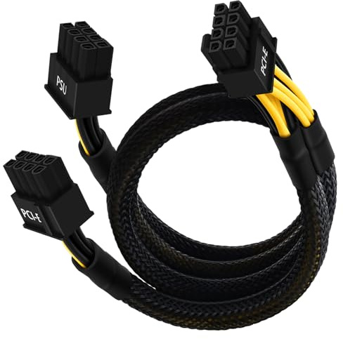 YEZriler PCIe Cable - 8 Pin Male to Dual 8 Pin (6+2) Male, Sleeved, 25-inch + 9-inch (63cm + 23cm)