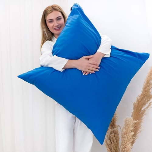 BRIELLE Kissenbezüge aus 100% Baumwolle 80 x 80 cm, Blau - 2er Set - Biber Baumwoll-Kissenbezüge mit verdecktem Reißverschluss, superweich und pflegeleicht