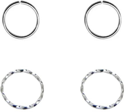 Tienda 4 dünne und kleine Nasenringe, 925er-Sterlingsilber ohne Verschluss, 7 mm Innendurchmesser, 0,6 mm dick, 2 glatte Ringe plus 2 gedrehte Ringe.