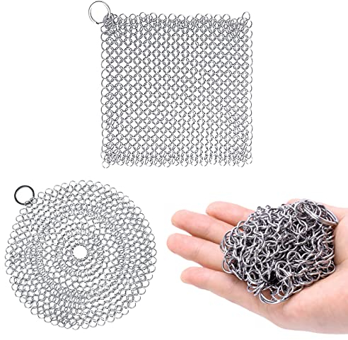 ZoeTekway 2 pulitori in ghisa, per forno olandese, detergente per anelli in ghisa, detergente per anelli in acciaio inox, set di pulizia per barbecue o wok