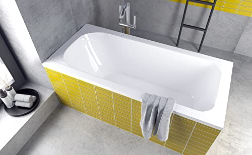 ECOLAM® Badewanne Wanne Rechteck Continea Acryl weiß 150x70 cm + Ablaufgarnitur Ab- und Überlauf Automatik Füße Silikon Komplett-Set