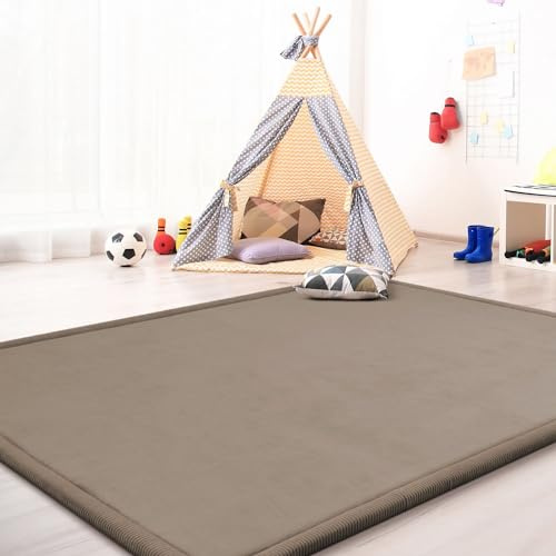 TT Home Krabbelmatte Babyzimmer Teppich Spielmatte Kinder Unifarben rutschfest Flauschig, Farbe: Beige, Größe:140x200 cm