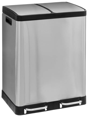 Five - Poubelle de Tri sélectif en Inox 2 bacs de 30 Litres ouverture à pédale