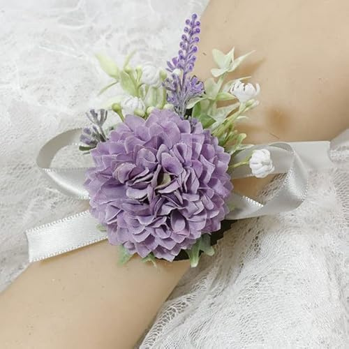 YUWEN 2 Pezzi Fiori Artificiali Lilla Bracciale Fiori Fiori all'occhiello da Sposa Corpetto da Polso Accessori da Sposa
