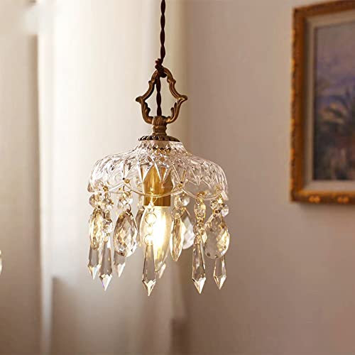 KEOJI Français Laiton Vintage Cristal Petit Lustre Entrée Couloir Balcon Chevet Entrée Bar Lustre en Verre