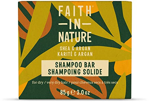 Faith in Nature Saponetta Shampoo Naturale al Karité & Argan, Nutriente, Vegana e Non Testata su Animali, Senza SLS e Parabeni, Capelli Secchi e Molto Secchi, 85 g