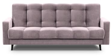 Mars Meble Schlafsofa mit Bettkasten - Dreisitzer 220cm Breit Polstersofa mit Schlaffunktion Nancy BIS, aus Velours Sofa mit Federkern Holzbeine, Stoff: Kronos 27 - Puderrosa