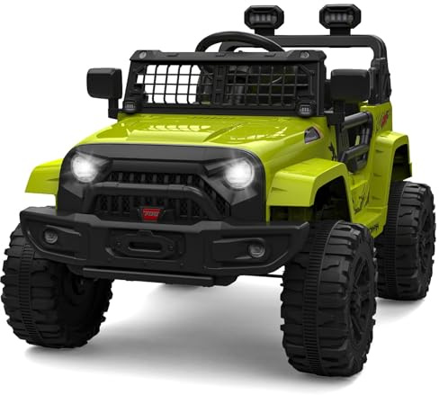 Macchina Elettrica per Bambini 12V, Auto Elettrica per Bambini con Telecomando da 2,4 GHz, Sospensioni a Molla, Luci a LED, Bluetooth, 2 Velocità, Macchina Elettrica Bambini 3-8 Anni (Verde)