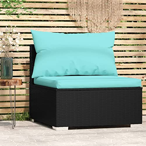 ShGaxin Garten-Mittelsofa mit Kissen, Palettensofa, Palettenmöbel Set, Gartensofa, Outdoor Sofa, Gartencouch, Gartenmöbel Lounge, Schwarz Poly Rattan