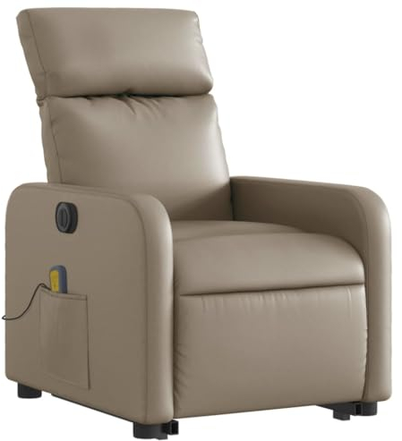 vidaXL Massagesessel, Sessel mit Aufstehhilfe Elektrisch, Relaxsessel mit Liegefunktion Vibrationsfunktion, Fernsehsessel Liegesessel Aufstehsessel, Cappuccino-Braun Kunstleder