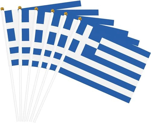 Griechische Flaggen, 20 Stück, 20 x 14 cm, kleine handliche Griechenland-Flaggen mit Stäbchen, langlebig für Nationalfeiertag, Gedenktag, Festivals, Dekoration, Innen- und Außenbereich