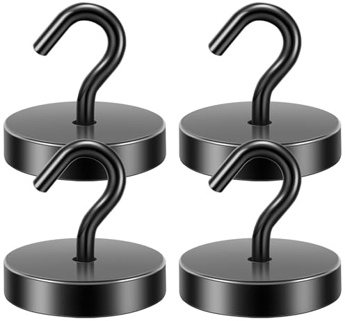 Neosmuk Magnethaken, 40kg Extra Starke Magnetische Haken für Camping, Werkstatt, Spind, Kleiderhaken mit Neodym Magnet für Outdoor und Kreuzfahrt Zubehör, Schwarz,4er-Pack