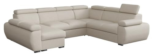 Mirjan24 Ecksofa Boston U mit Bettkasten und Schlaffunktion, Eckcouch, Polsterecke mit Einstellbare Kopfstützen, U-Form Sofa, Wohnlandschaft (Aragon 03, Seite: Links, LC+2p+R+2r)