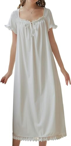LLECDASEUI Camisón de mujer, victoriano, algodón, estilo vintage, volantes, camisón de princesa, Blanco, XL