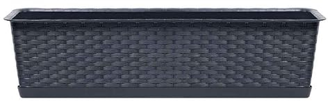 Generisch Blumenkasten Rechteckig Rattan-Optik 50, 60, 70, 80 cm Anthrazit , Mocca (Anthrazit, 60 cm)