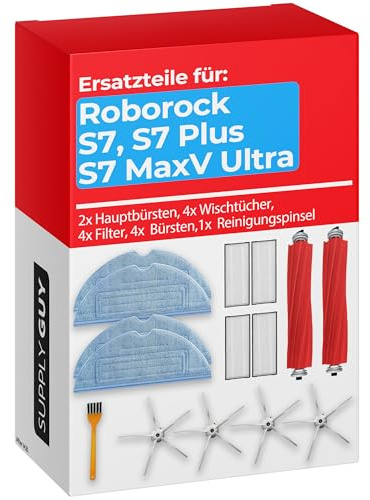 Supply Guy Zubehör kompatibel mit Roborock S7 MaxV Ultra, Plus, Max Ultra, MaxV S7 Pro Ultra Wischroboter Saugroboter Ersatzteile für Roboter 2 Hauptbürste, 4 Filter, 4 Seitenbürste, 4 Mop Wischtücher