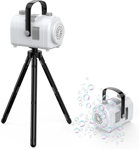 PHNIXGAM Macchina per bolle di sapone grande capacità, soffiatore automatico per bambini con 10-2 velocità capacità 17oz, giocattolo a bolla ricaricabile con treppiede per interni, all'aperto (bianco)