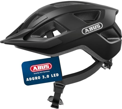 ABUS Fahrradhelm Aduro 3.0 LED - Sportiver City-Helm in stilvollem Design für alltägliche und sportliche Touren - mit Rücklicht - für Damen und Herren - Größe L, Schwarz