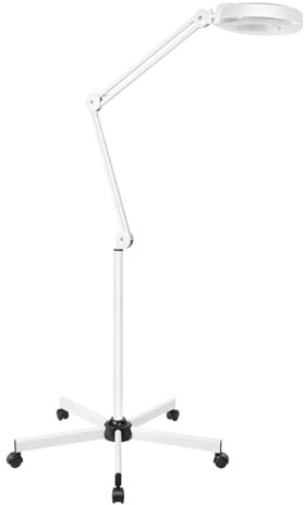 Caskunbsy Lupenleuchte mit Standfuß und LED-Beleuchtung für Tisch, Schreibtisch und mehr - Lupenlampe mit Licht, Vergrößerung von 5-8X, flexibel einstellbar (Weiß)