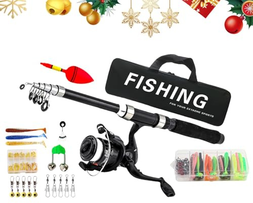 Caña de Pescar de Viaje, Juego de caña de Pescar - Kit de caña de Pescar portátil | Kit de Carrete de Pesca y caña de Pescar telescópica con de Almacenamiento, Equipo de Pesca Ligero para Agua d