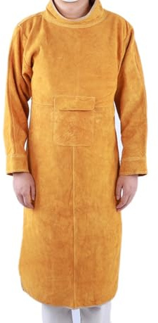 Vomeko Grembiule da saldatore in pelle con maniche, Grembiule da saldatore in pelle di vacchetta per uomo e donna, Giacca da saldatura resistente, con maniche e colletto,