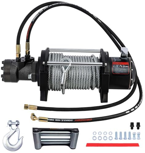 CXRCY Hydraulic Winch 2/5x78FT Steel Cable - BMR80 Hydraulic Motor Motor, 36:1 Gear Ratio - Great for Wreckers, Trailers & Vehicle Recovery（15000LBS）