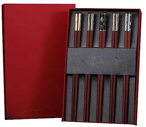 GAROEN Palillos Chinos Palillos Chinos Reutilizables 10 Pares Palillos Antideslizantes Juego de Caja de Regalo Palillos Chinos Reutilizables (E)