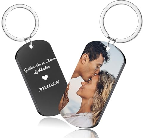CGFN Personalisierter Schlüsselanhänger mit Foto, Schlüsselanhänger aus Edelstahl mit Gravurtext, Weihnachtsgeschenke für Freund, Freundin, Familie