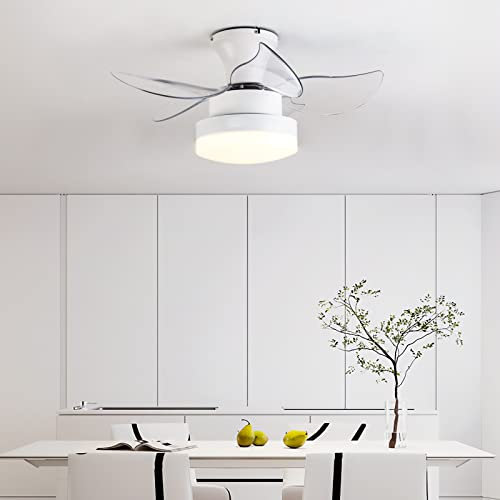 Ventilador de techo pequeño silencioso con lámpara Blanco Dc 58 cm Mini ventilador de araña de cocina reversible Temporizador LED 3 Temperatura de color Luz de ventilador de 3 aspas para dormitorio