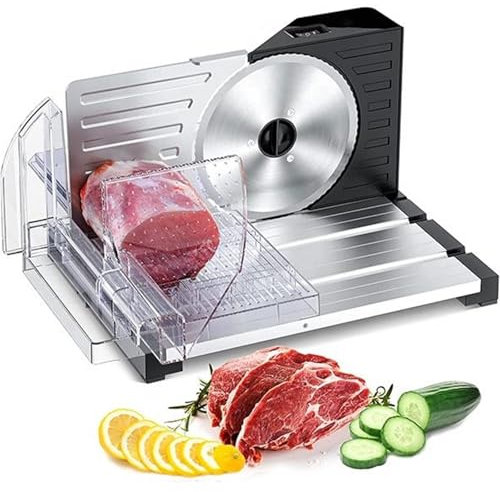 Electric Food Slicer, Meat Slicer Machine for Home, 160W Stainless Steel Meat Slicer, Non-Slip Deli Food Cutter, 0-18mm Adjustable Thickness, Food Slicer Machine for Meat, Cheese, Bread,Vegetables