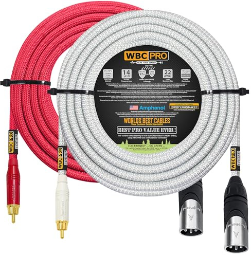75 Foot RCA to XLR (Male) Cable Pair - WBC-PRO-LOCAP Low-Capacitance (14pF/ft) 22 AWG Ultra-Silent Audiophile & Pro-Grade Audio Interconnect Cable - Amphenol Plugs & Red & Silver Tweed Jackets
