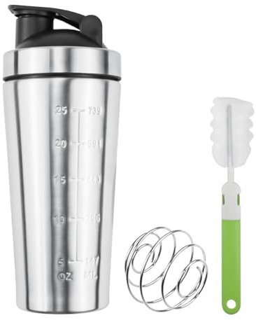 Bottiglia shaker in metallo a parete singola a prova di perdite, miscelatore portatile in acciaio inossidabile per palestra e sport 739 ml design facile da pulire con una sola mano